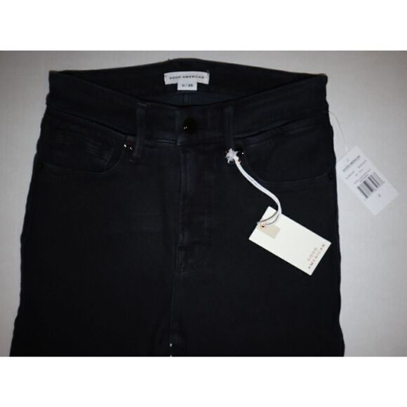 Good American Women's Sz 0/25 Black Good Legs w/Slit Waistband Skinny Jeans $159 - Picture 3 of 11